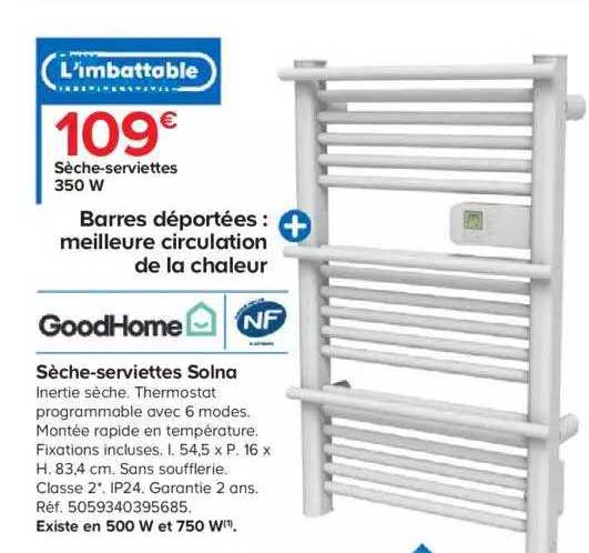 sèche-serviettes 350w solna goodhome