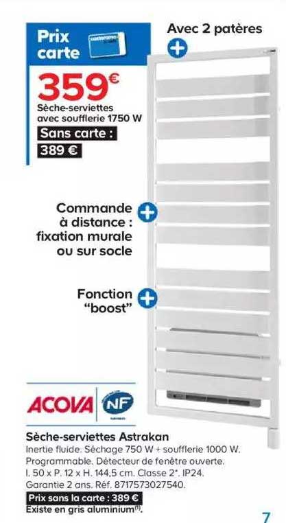 sèche-serviettes avec soufflerie 1750w astrakan acova