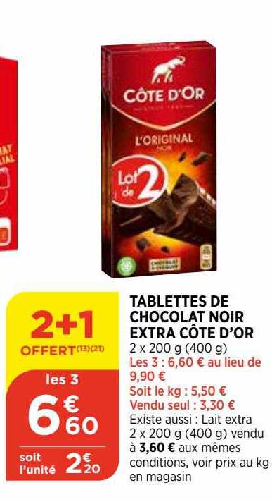 Tablettes De Chocolat Noir Extra Côte D'or