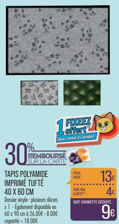 tapis polyamide imprimé tufté 40 x 60 cm