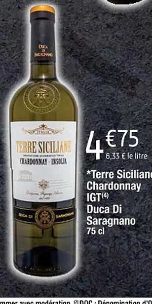 terre siciliane chardonnay igt duca di saragnano