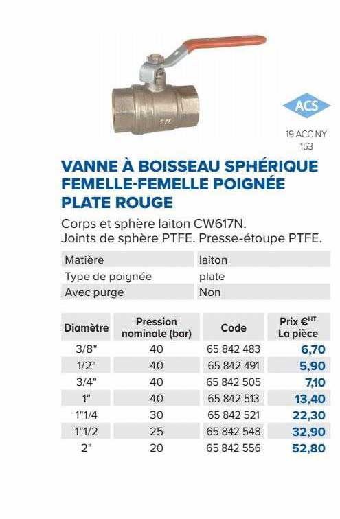 vanne à boisseau sphérique femelle-femelle poignée plate rouge