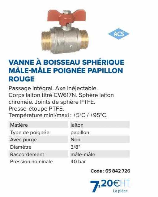 vanne à boisseau sphérique mâle-mâle poignée papillon rouge