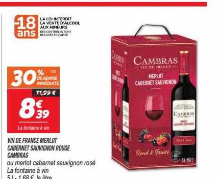 Vin De France Merlot Cabernet Sauvignon Rouge Cambras