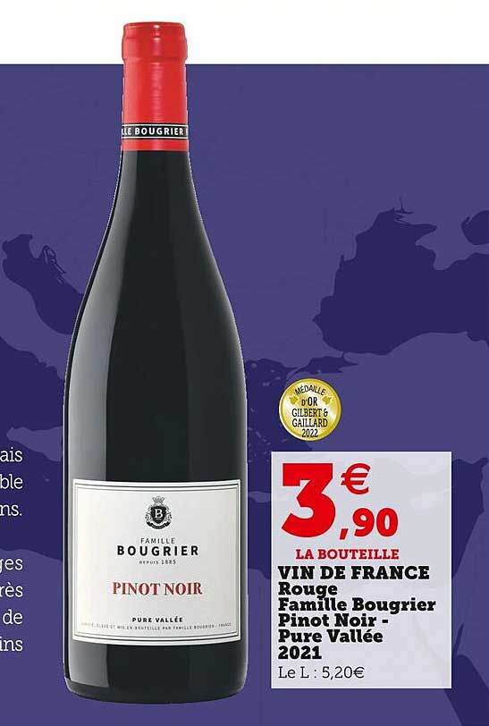 vin de france rouge famille bougrier pinot noir - pure vallée 2021