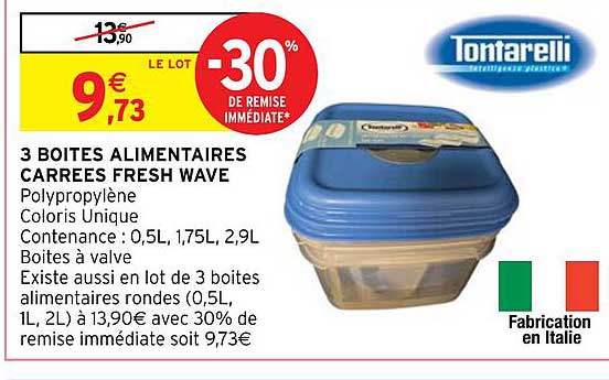 3 boîtes alimentaires carrées fresh wave