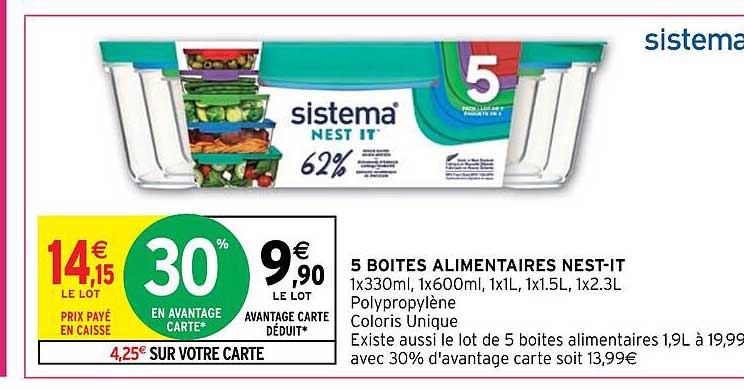 5 boîtes alimentaires nest-it sistema
