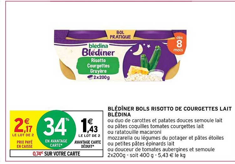 Blédîner Bols Risotto De Courgettes Lait Blédina