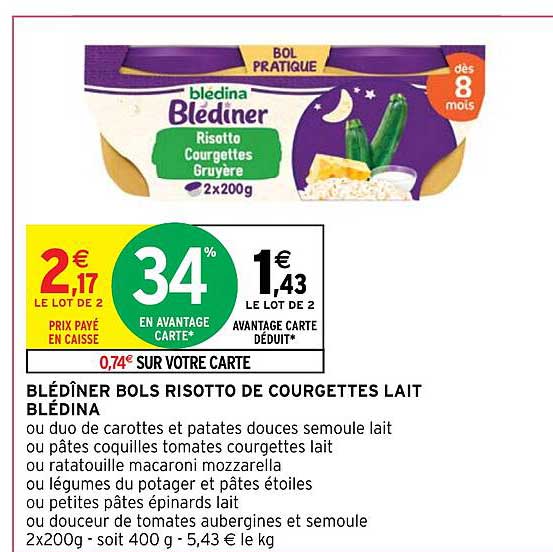 blédîner bols risotto de courgettes lait blédina