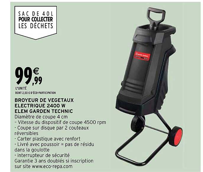 Broyeur De Vegetaux Electrique 2400 W Elem Garden Technic