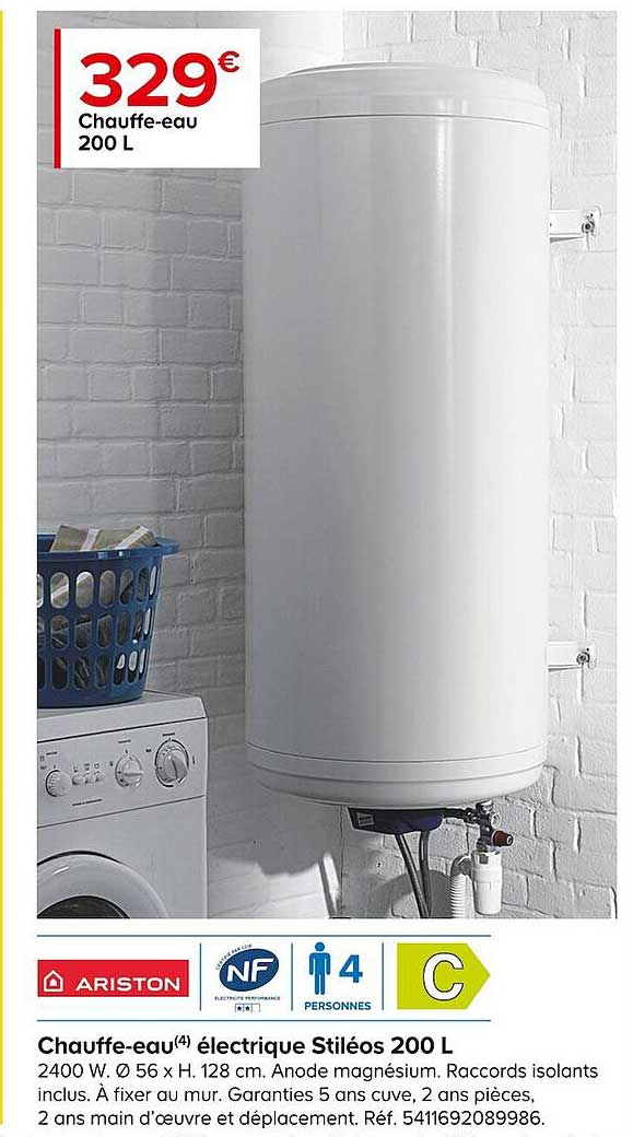 chauffe-eau électrique stiléos 200 l ariston