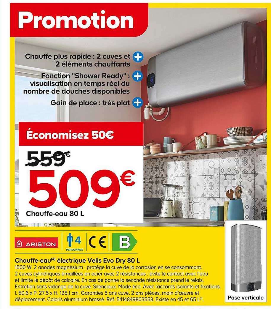 chauffe-eau électrique velis evo dry 80 l ariston