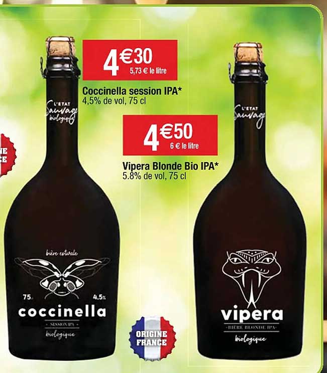coccinella session ipa ou vipera blonde bio ipa