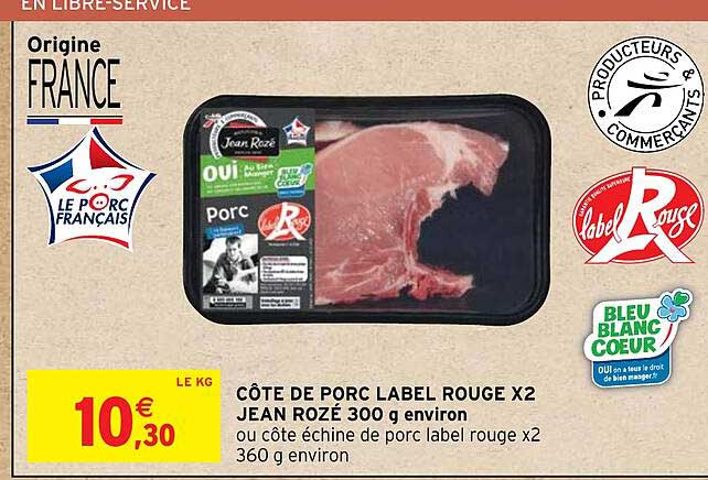 côte de porc label rouge x2 jean rozé 300 g environ