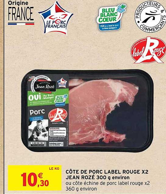 côte de porc label rouge x2 jean rozé 300 g environ