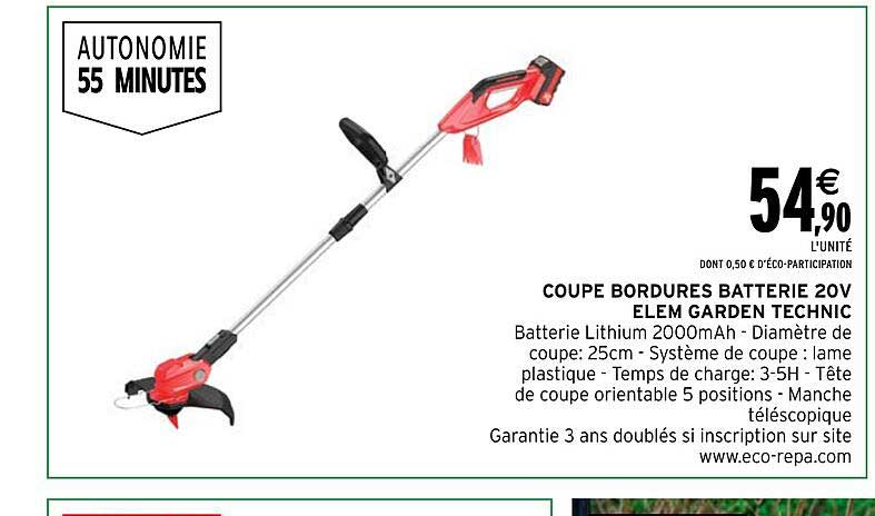 coupe bordures batterie 20v elem garden technic