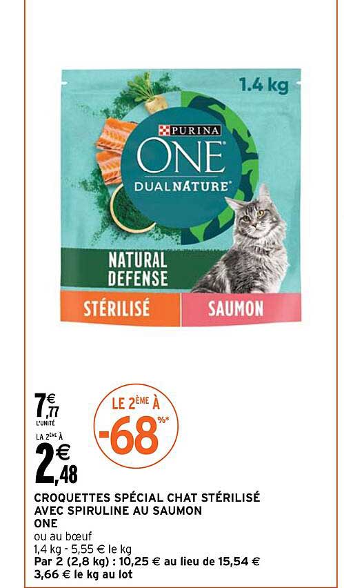 Croquettes Spécial Chat Stérilisé Avec Spiruline Au Saumon One