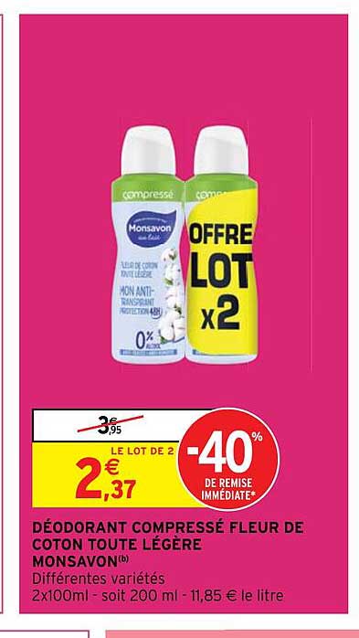 déodorant compressé fleur de coton toute légère monsavon