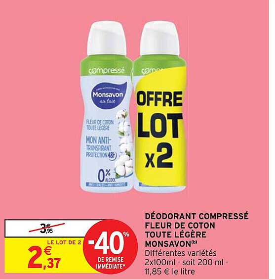 déodorant compressé fleur de coton toute légère monsavon