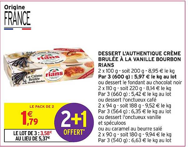 Dessert D'authentique Crème Brulée à La Vanille Bourbon Rians