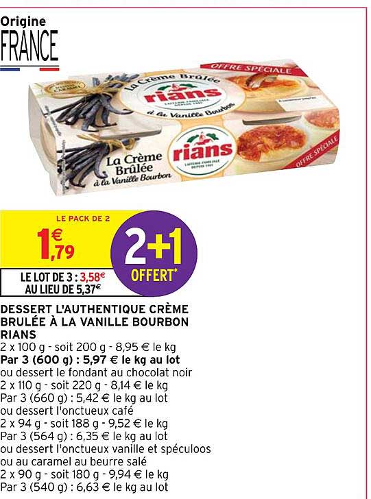 dessert l'authentique crème brûlée à la vanille bourbon rians