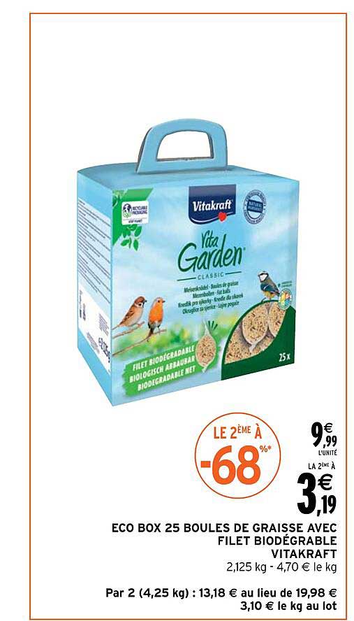 eco box 25 boules de graisse avec filet biodégradable vitakraft