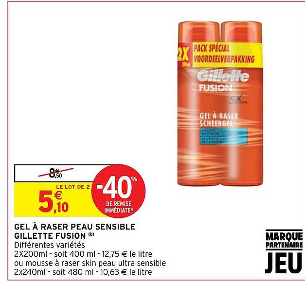 gel à raser peau sensible gillette fusion