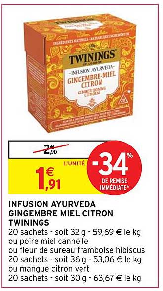 Infusion Ayurveda Gingembre Miel Citron Twinings
