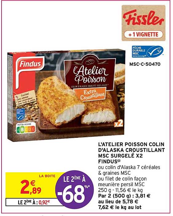 l'atelier poisson colin d'alaska croustillant msc surgelé x2 findus