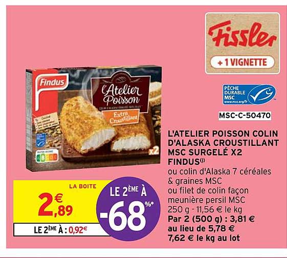 l'atelier poisson colin d'alaska croustillant msc surgelé x2 findus