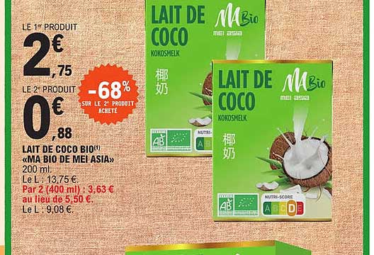 lait de coco bio "ma bio de mei asia"