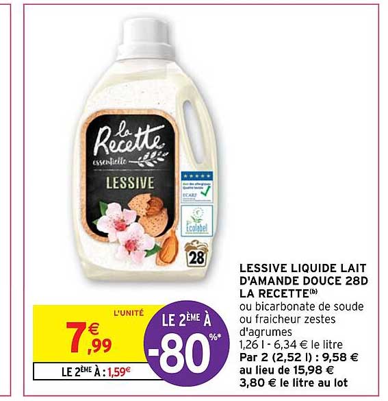 lessive liquide lait d'amande douce 28d la recette