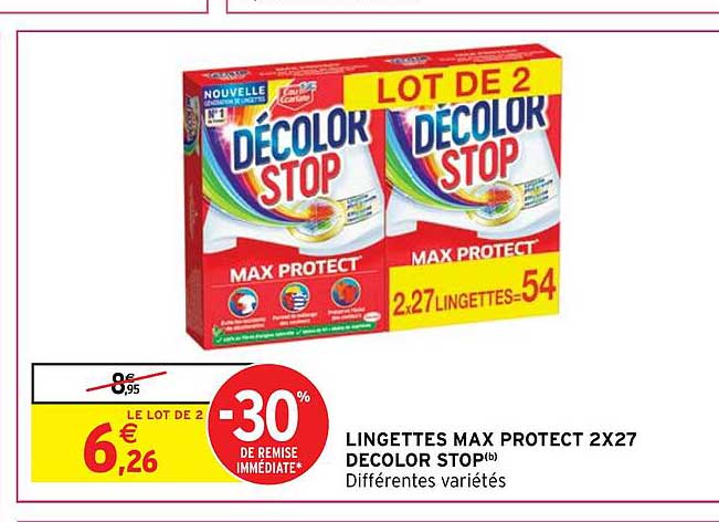 lingettes max protect 2x27 décolor stop