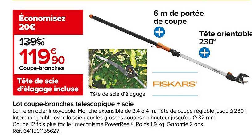 lot coupe-branches télescopique + scie fiskars