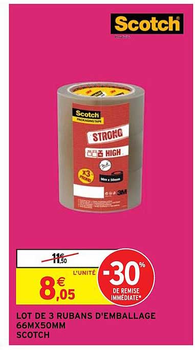 lot de 3 ruban d'emballage 66m x 50mm scotch