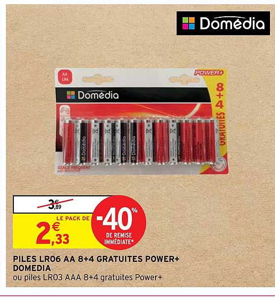 piles lr06 aa 8+4 gratuites power+ domédia