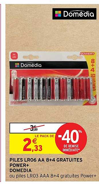 piles lr06 aa 8+4 gratuites power+ domedia