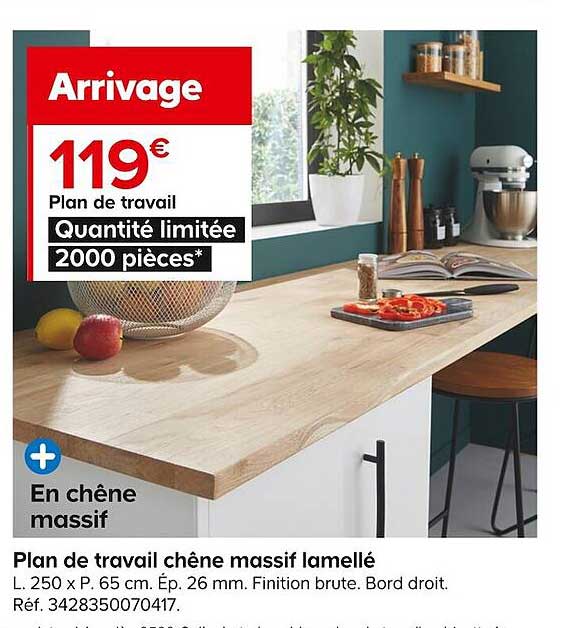 plan de travail chêne massif lamellé