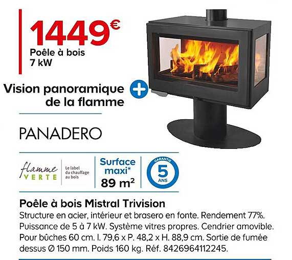 poêle à bois mistral trivision panadero
