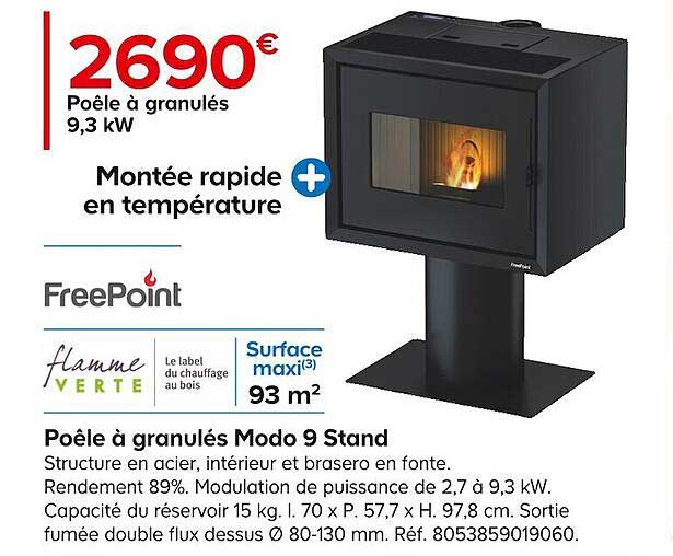 poêle à granulés modo 9 stand flamme verte freePoint