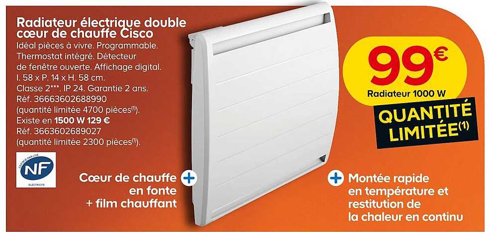 radiateur électrique double coeur de chauffe cisco