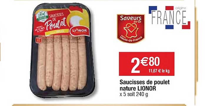 Saucisses De Poulet Nature Lionor