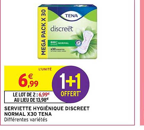 serviette hygiénique discreet normal x30 tena