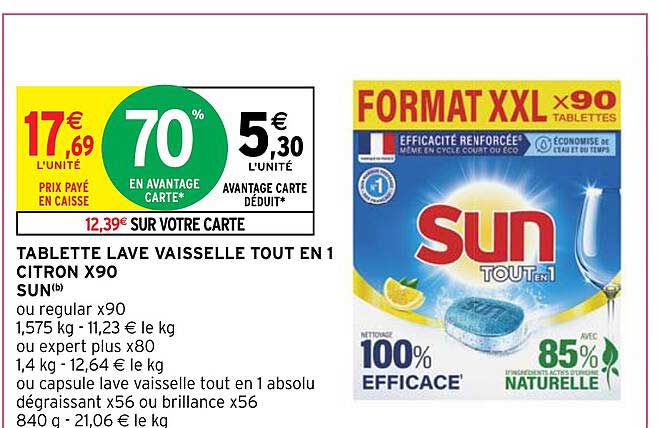 tablette lave vaisselle tout en 1 citron x90 sun