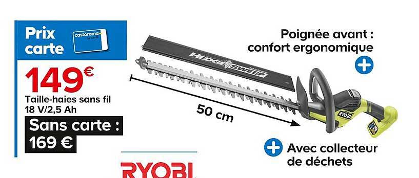 taille-haies sans fil 18 v/2,5 ah ryobi