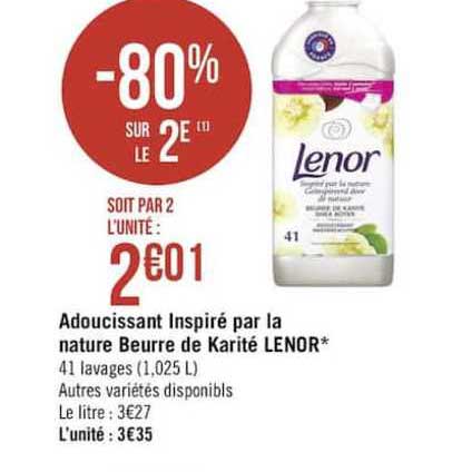 adoucissant inspiré par la nature beurre de karité lenor -80% sur le 2è