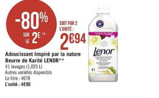 adoucissant inspiré par la nature beurre de karité lenor -80% sur le 2è