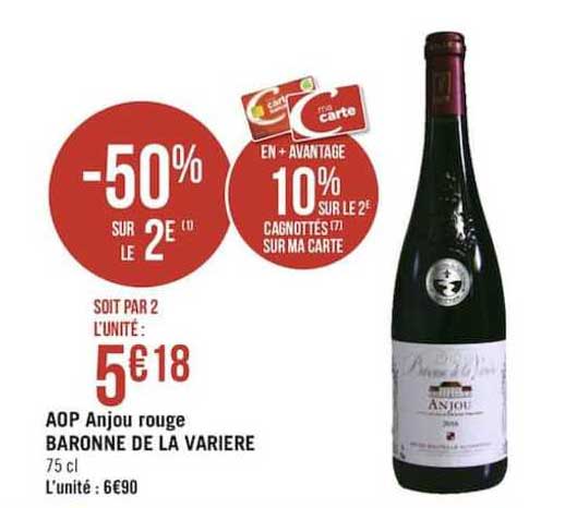 aop anjou rouge baronne de la variere -50% sur le 2è