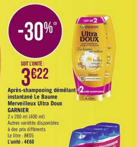 après shampooing démêlant instantané le baume merveilleux ultra doux garnier