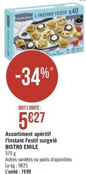 assortiment apéritif l'instant festif surgelé bistro emile